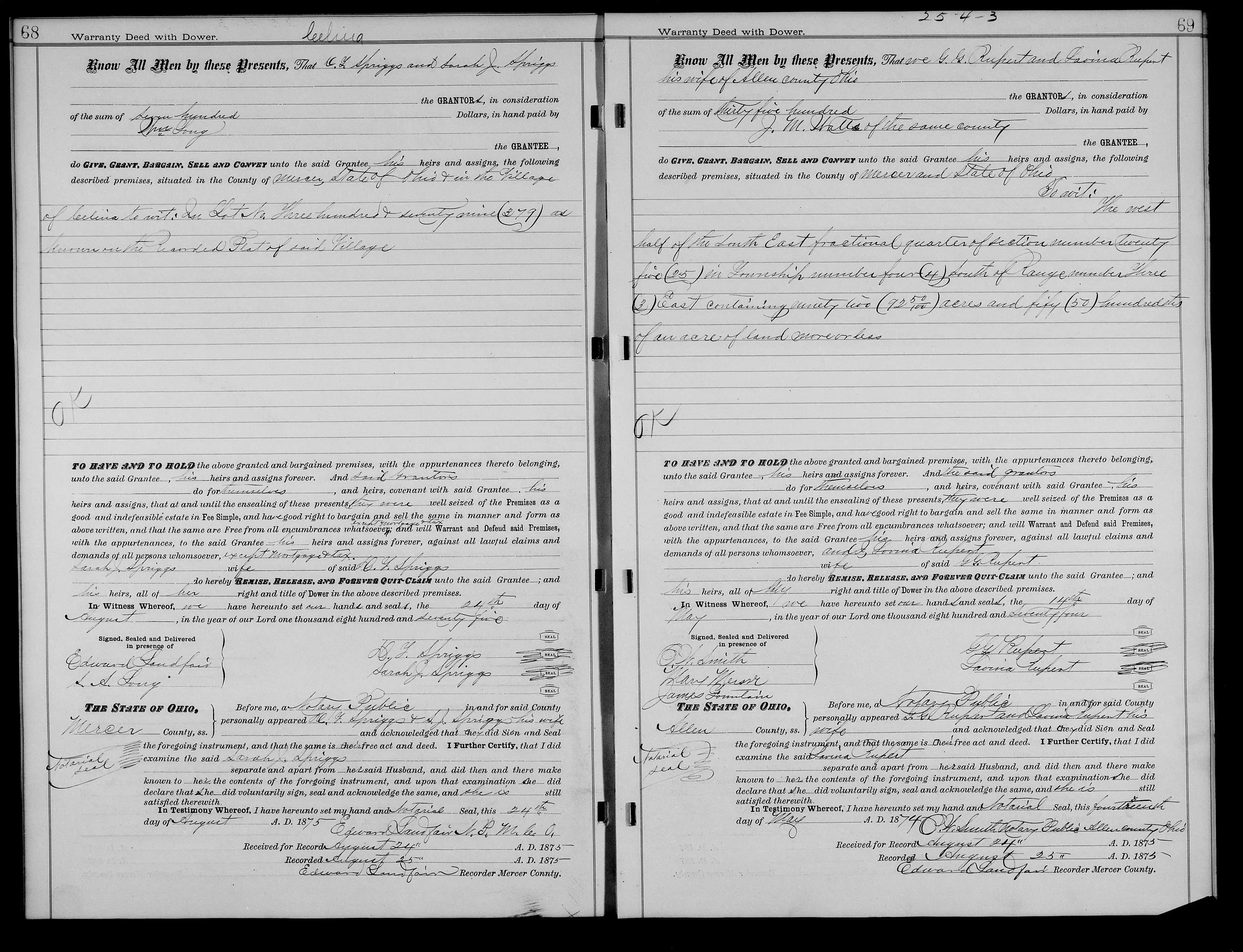 Greenberry G. Rupert & Lavina Hyre Rupert 92.5 Acres Sold To J. M. Watts, 05-14-1874
